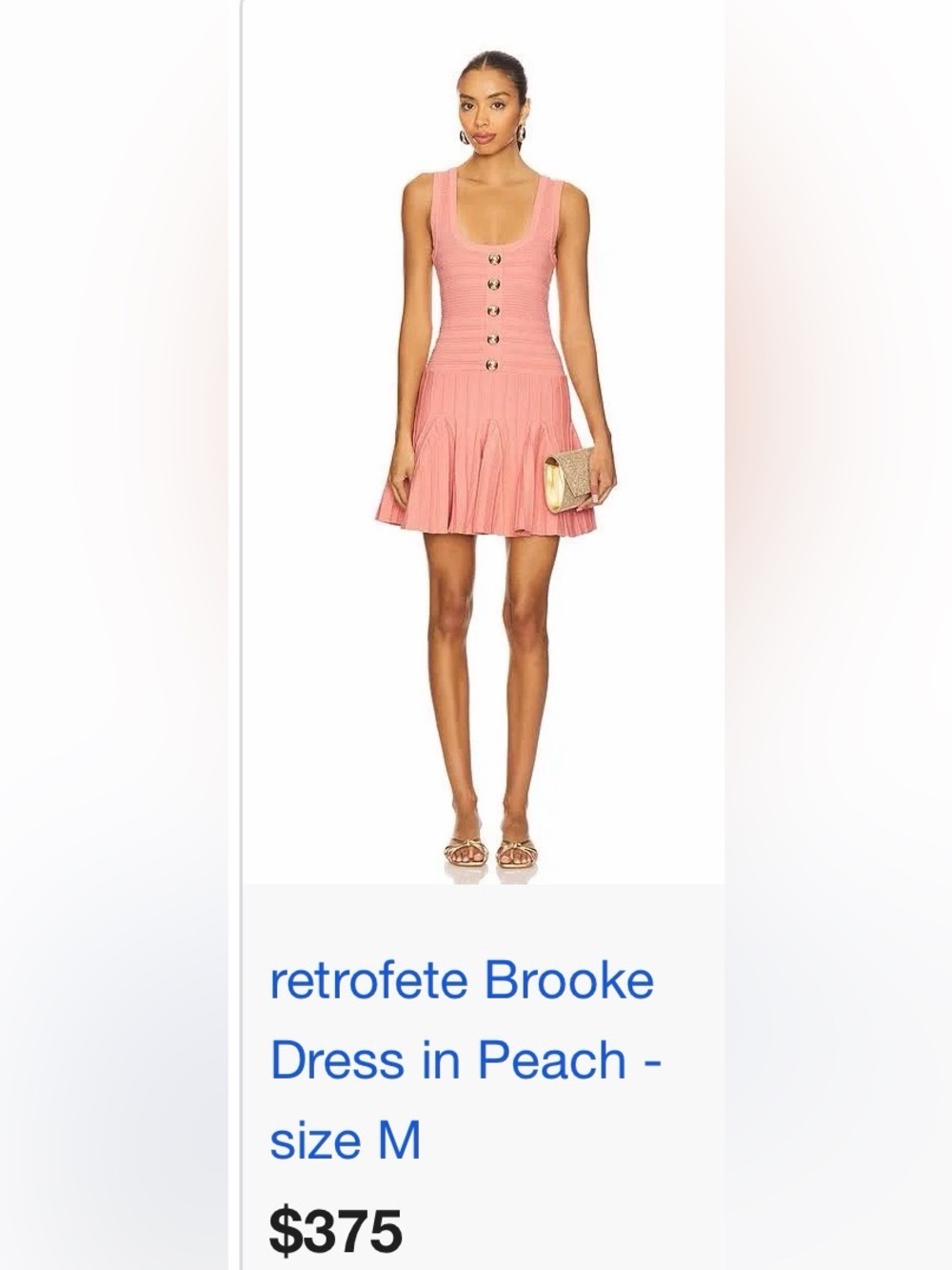 Retrofete Peach Scoop-Neck Button Mini Dress